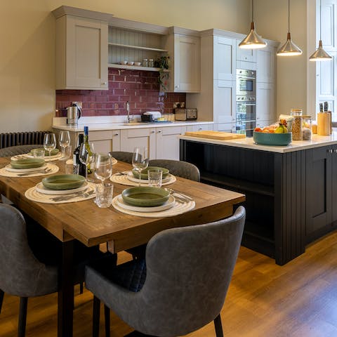 Gather together in the large, bright kitchen for celebratory feasts