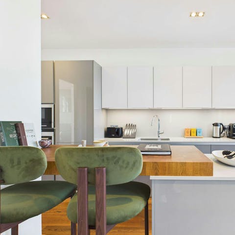 Fire up the coffee pod machine in the made-for-action kitchen