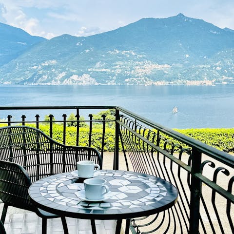Watch the boats go by on the lake from the private balcony