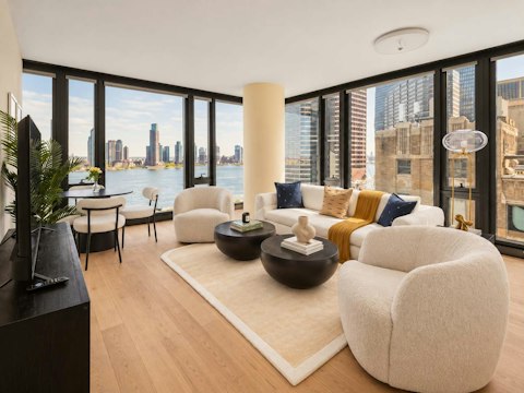 Look out across the water while lounging on the sofa