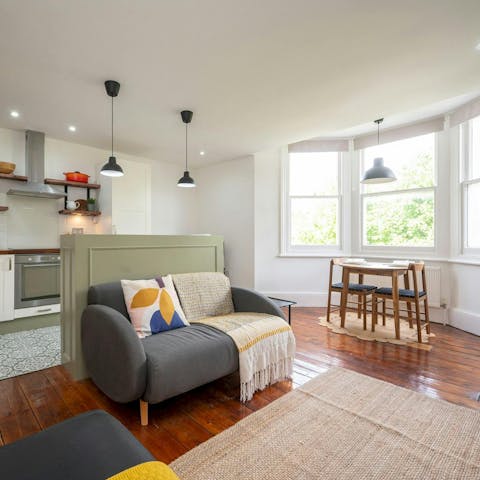 Get cosy in the boho-chic living space after a stroll around the park