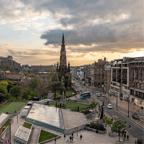 Stay just around the corner from the shops, gardens and monuments of Princes Street
