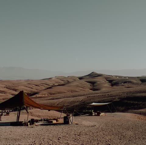 Explore the Mars-like landscapes of the nearby Agafay Desert