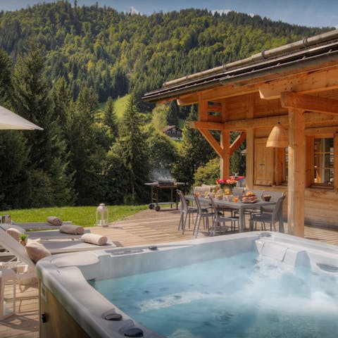 Relax in the hot tub as the quiet of nature surrounds you