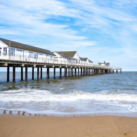 Walk for just five minutes to the golden sandy beach at Southwold and the famous pier