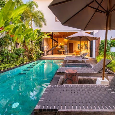 Splash around in the pool or simply lounge in the shade