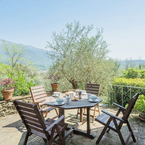 Take in the views over the Tuscan countryside from one of the terraces