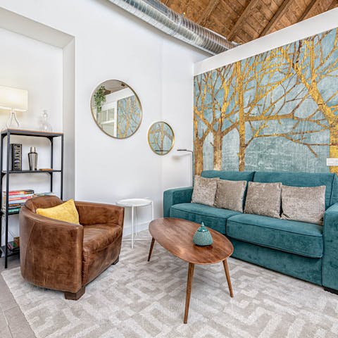 Shake up some cocktails and settle on the plush sofas