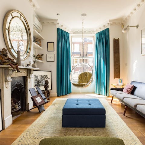 Hang out in the swinging chair with one of the many books on display