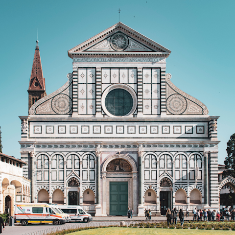 Visit the majestic Santa Maria Novella, just 450 metres from the apartment