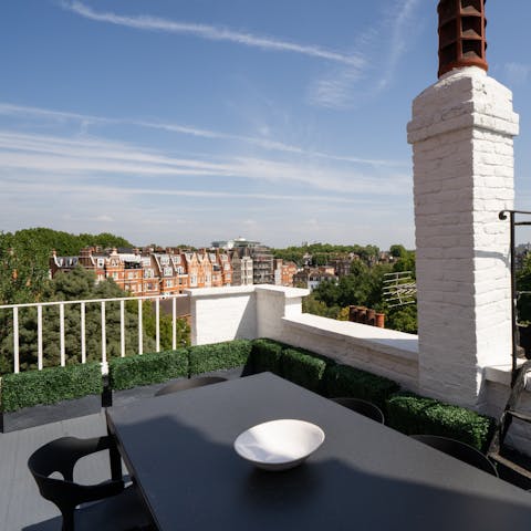 Head onto the private terrace for afternoon drinks