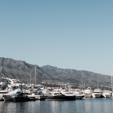 Take a fifteen-minute walk to explore Puerto Banús