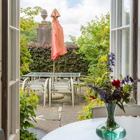 Bundle up for an al fresco breakfast on the patio