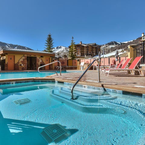 Soak in the heated pool after a day on the mountain
