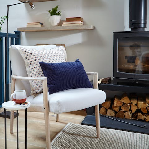 Warm up in front of the wood-burning stove