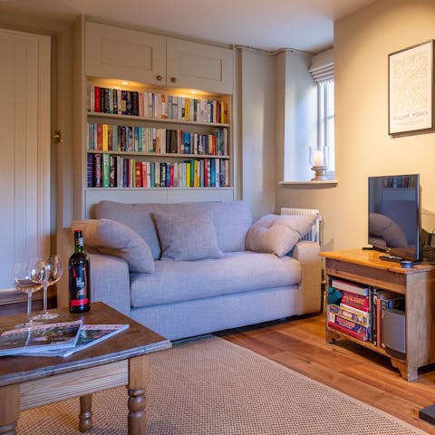Browse through the host's collection of board games and books as you sip red wine