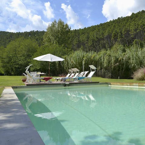 Guests enjoyed cooling off in the pool on a hot summer day.