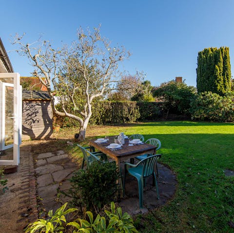 Set the table ready for breakfast in the sunshine
