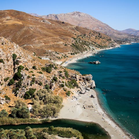 Spend time exploring Preveli beach, just a five-minute drive away