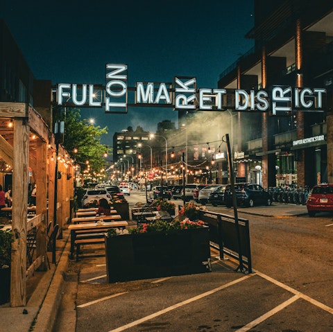 Explore Chicago's electrifying Fulton Market District, a five-minute walk