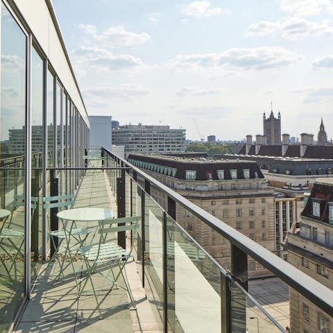 Enjoy the incredible views of the city from the wraparound terrace