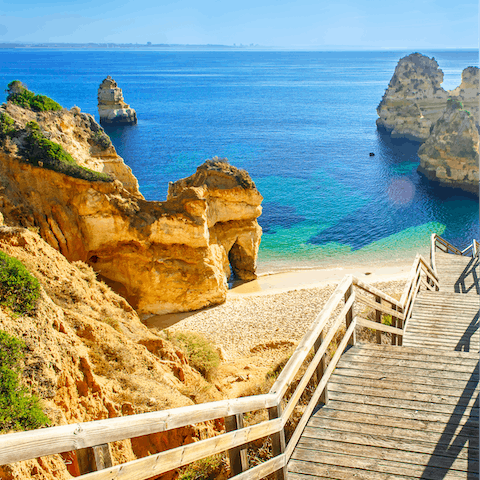 Visit the beautiful Galé Beach, a twelve-minute walk away