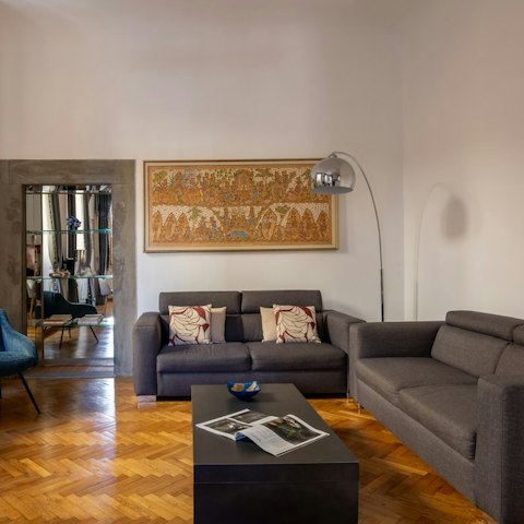 Enjoy your morning espresso while relaxing in the comfy living room