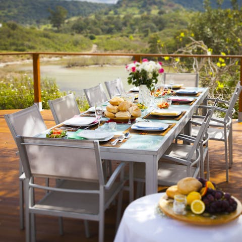 Stack the table with fresh seafood, bread and potatoes and feast al fresco