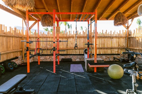 Head over to the shared gym and work up a sweat in the shade
