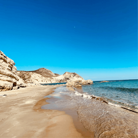 Visit the wonderful beaches of the island of Kos, with clear waters and craggy outcrops
