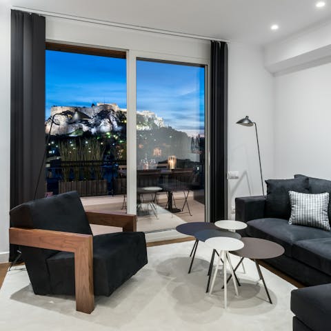 Admire the vistas of the Acropolis from inside too