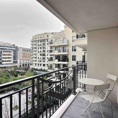 Enjoy breakfast on the private balcony