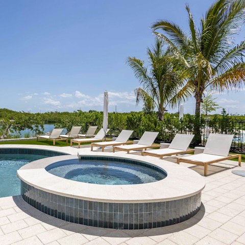 Splash around in the pool or soak in the hot tub