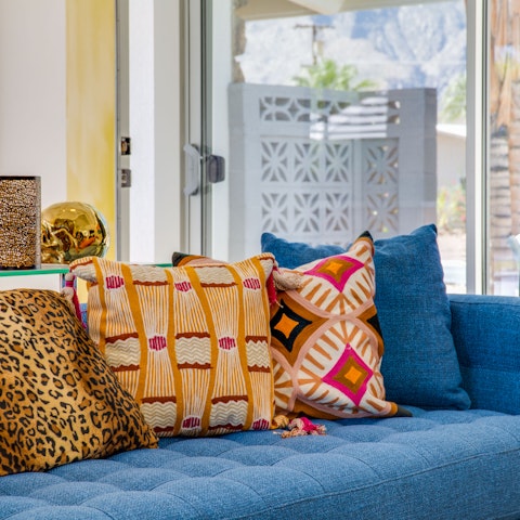 Stretch out on the blue denim sofa