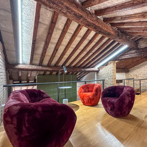 Admire the historical architectural features from the loft space