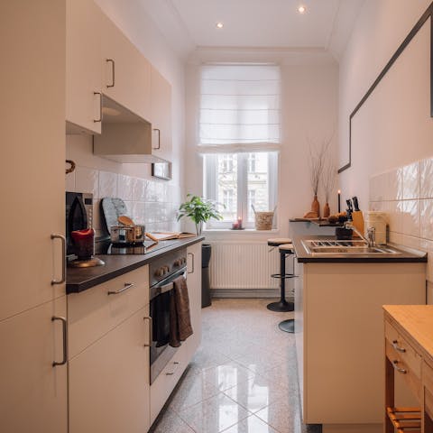 Whip up a hearty dinner of bratwurst and sauerkraut in the cosy kitchen