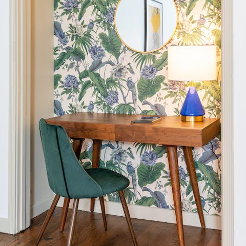 Get some work done at the sophisticated 1920s inspired desk