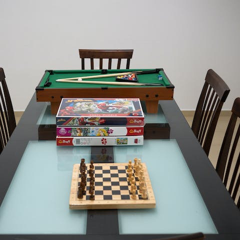 Socialise in the games room over a game of pool, ping pong or chess