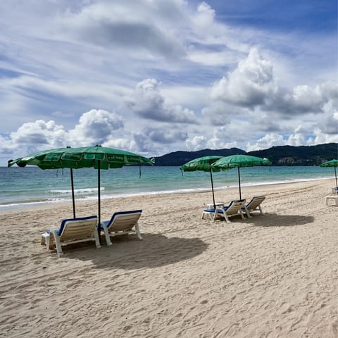 Hop on the free shuttle bus to Patong Beach, a picture of serenity only 2.5km away
