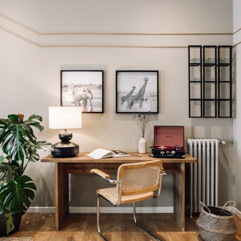 Work from home at the designated desk area