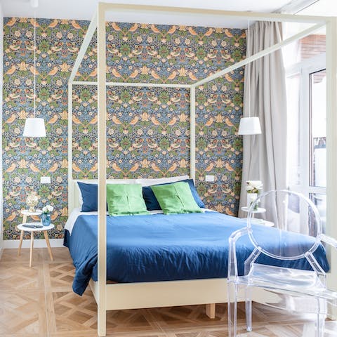 Get a restful night's sleep in the grand four-poster beds in each bedroom
