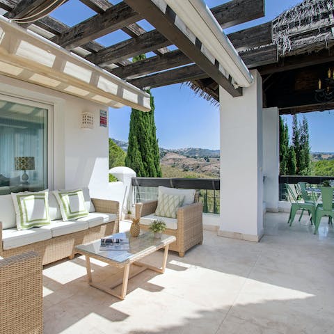 Dine on the covered terrace and gaze out at pretty views of the Andalusian countryside