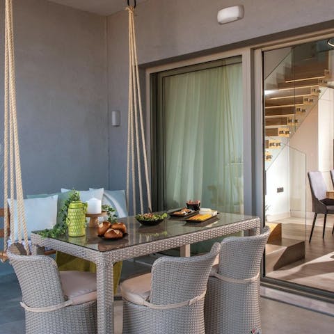 Sit out on the terrace and enjoy some homemade bifteki