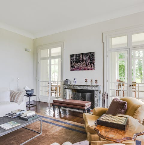 Relax in front of the warming fireplace