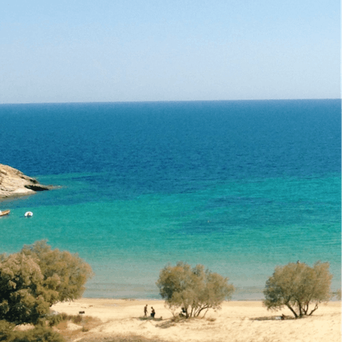 Take advantage of the island's many famous beaches, with your nearest one, Kalafati Beach, a ten-minute drive away
