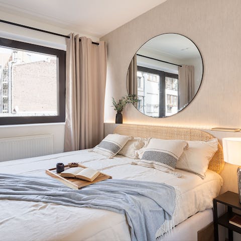Snuggle up in the comfortable bed after a long day on your feet