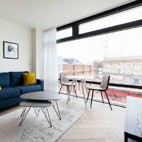 Take your morning coffee at the bistro table by the huge window