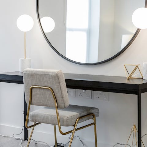 Catch up on emails and jot down your London itinerary at the desk