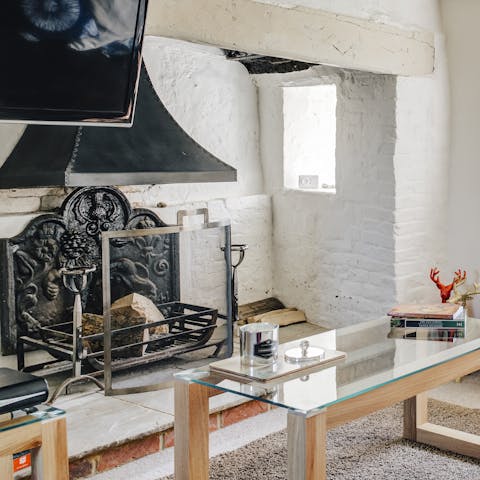 Warm up beside the magnificent hearth on chillier days