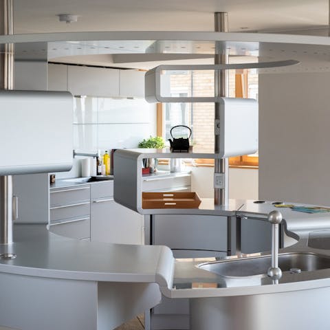 Spend time cooking in the unique, retrofuturistic kitchen
